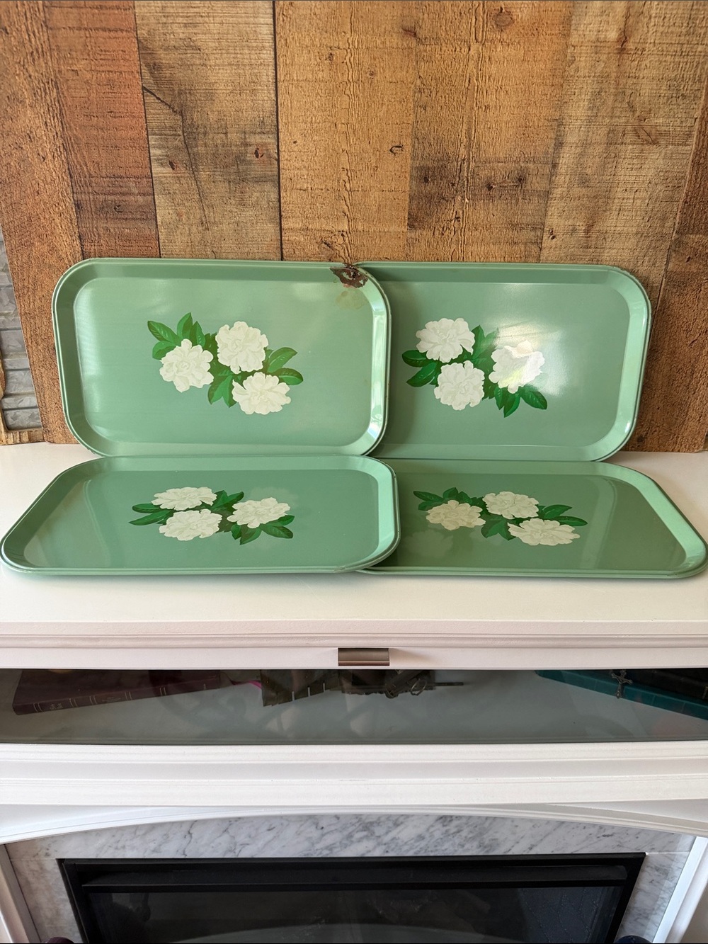 MCM VTG Metal Tin Litho Han-D-Trays with White Gardenias